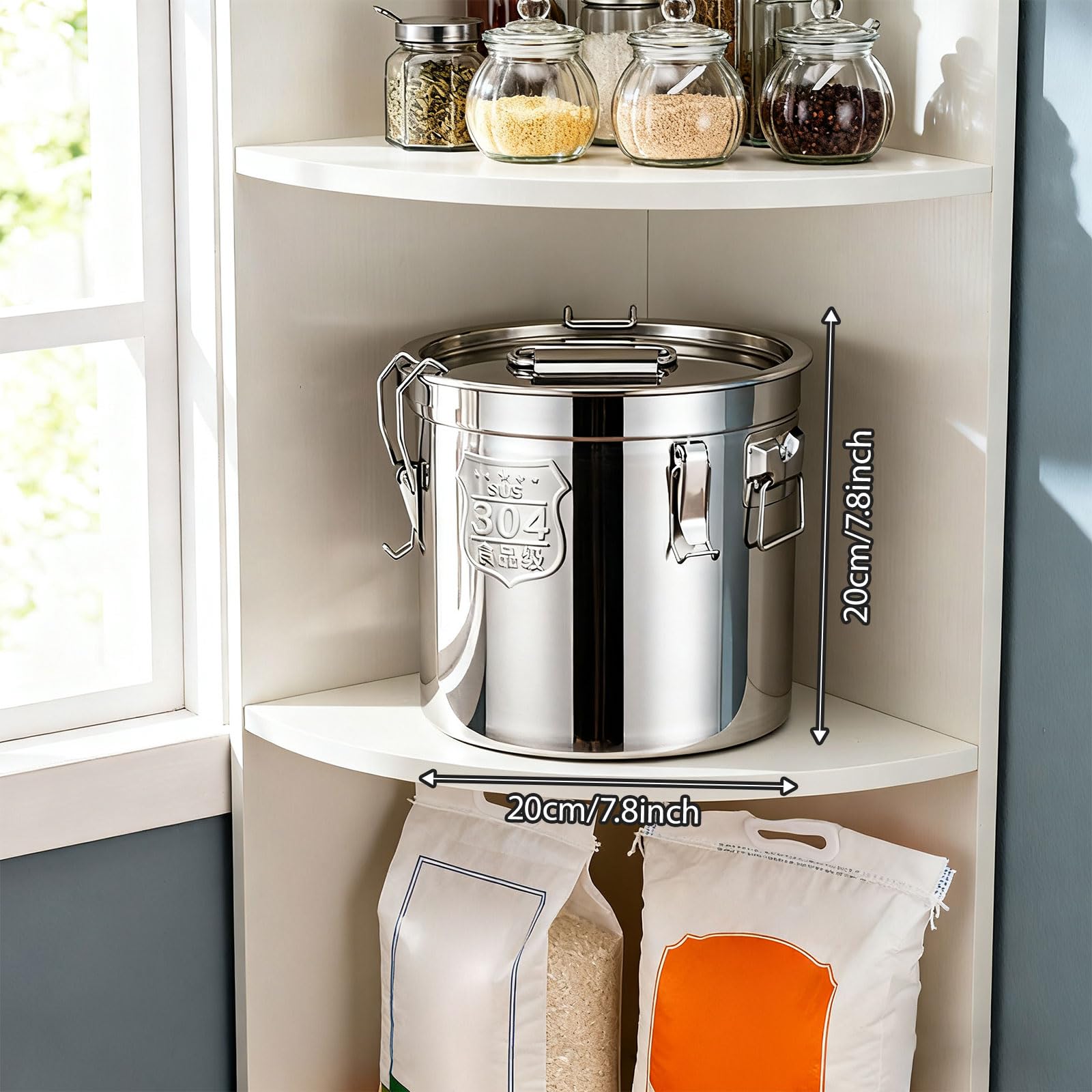 Pratico secchio da cucina sigillato in acciaio antiruggine con coperchio rimovibile facile da pulire contenitore per conservare alimenti per caffè, farina di riso