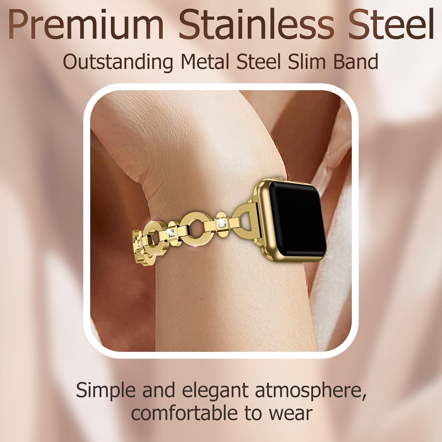 TAURI Metal Band for Apple Watch Bands 38/40/41/42mm, Adjustable Bling Diamonds Strap Fashion Cute Chain Thin Bracelet for iWatch SE 3/2, Series 9/8/7/6/5/4/3/2/1, Women- Gold - Image 3