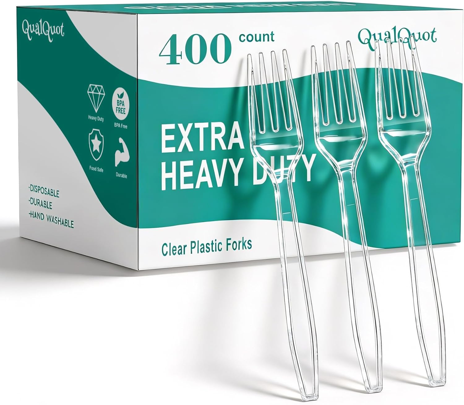 400 Count Heavy Duty Clear Plastic Forks, Solid and Durable Disposable Forks, BPA-Free and Heat Resistant, Premium Disposable Fork for Daily Use and Party