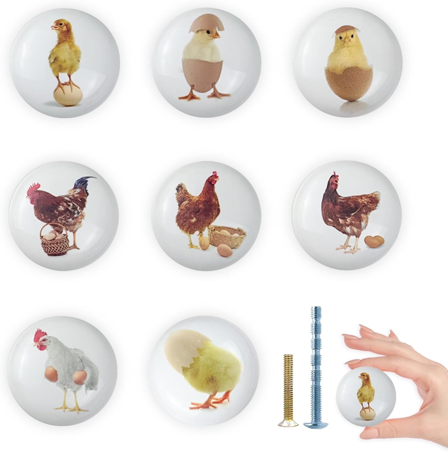 8Pack1.5 Ceramic Cute Chicken and Rooster Knob Rustic Decorative Farmhouse Kitchen Cabinet Dresse Drawer Knobs and Pulls