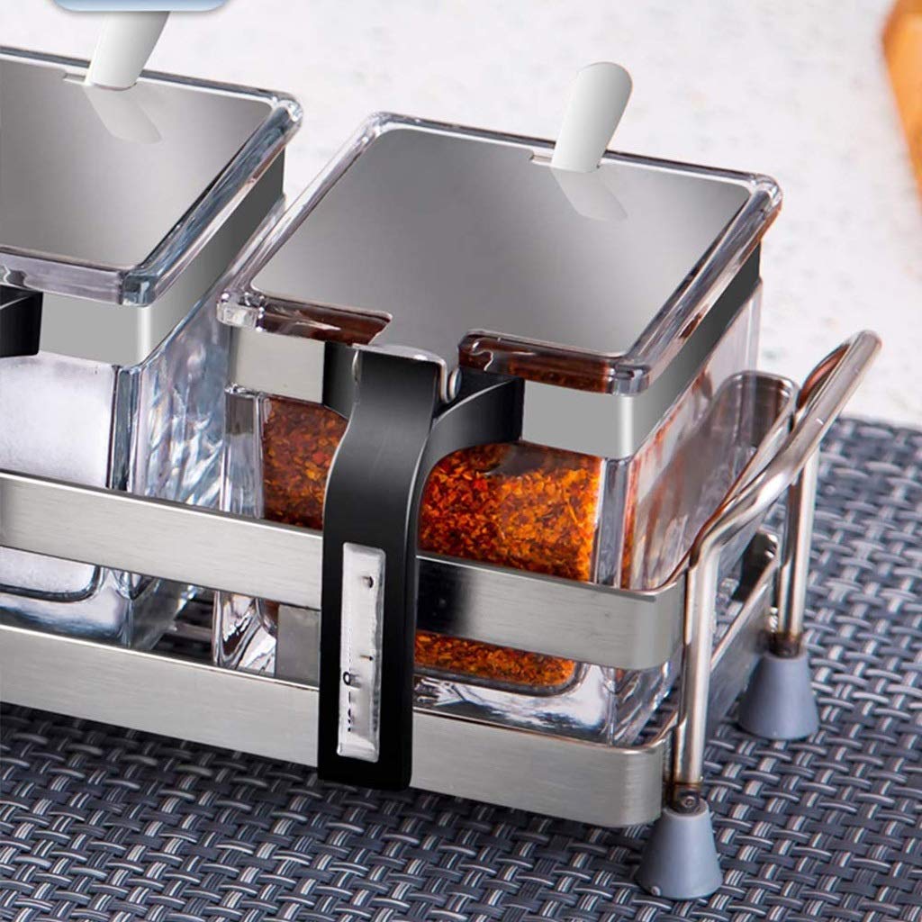 CMBSSTFC Barattoli per condimenti, Contenitore per Sale da Cucina, Bottiglia per condimenti in Acciaio Inossidabile, Set di scatole per condimenti Serbatoio per Sale in Vetro da Cucina Barattolo per