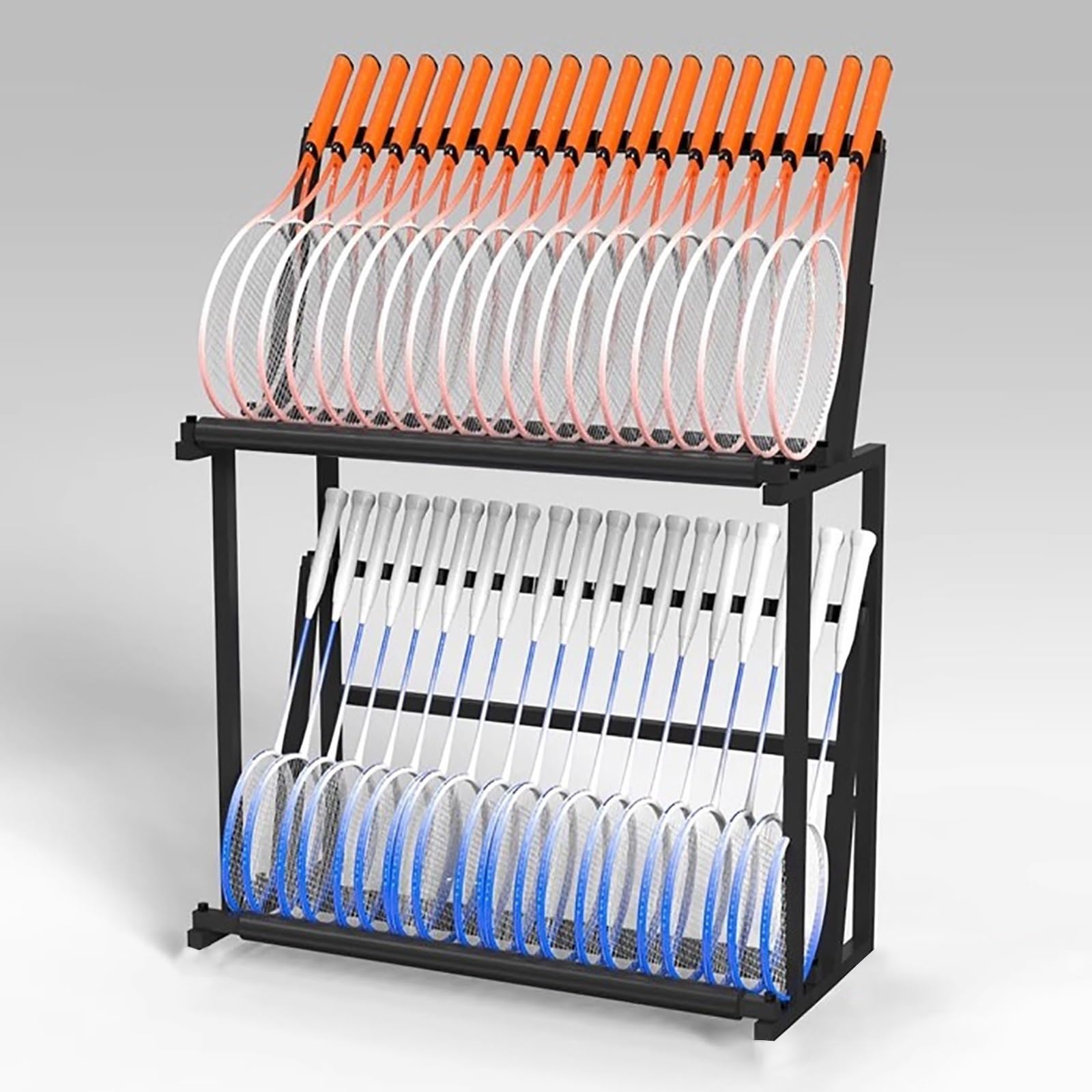 ZAQYCM Large Storage Rack for Tennis Racket/Badminton Racquet/Violins/Guitars, Black Floor Corner Gym Organizer with Soft Foam Arms and Height