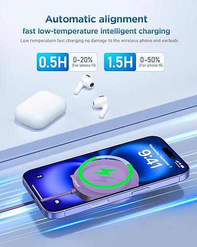 Miniatura 5 de Bohuma Cargador inalámbrico magnético cargador seguro Mag compatible con iPhone 15 Pro Max Plus 14 Pro Max Plus 13 Pro Max 12 Pro Max - Almohadilla