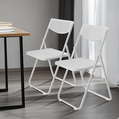 Miniatura 6 de Paquete de 4 sillas plegables de plástico, silla comercial apilable ligera para exteriores, asientos portátiles de plegado rápido para eventos de