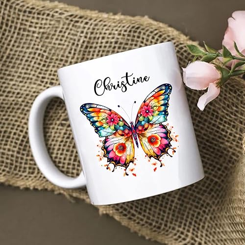 Miniatura 4 de Taza de café personalizada con nombre de mariposa de 11 y 15 onzas, taza de cerámica blanca de mariposa personalizada, regalos para hombres y