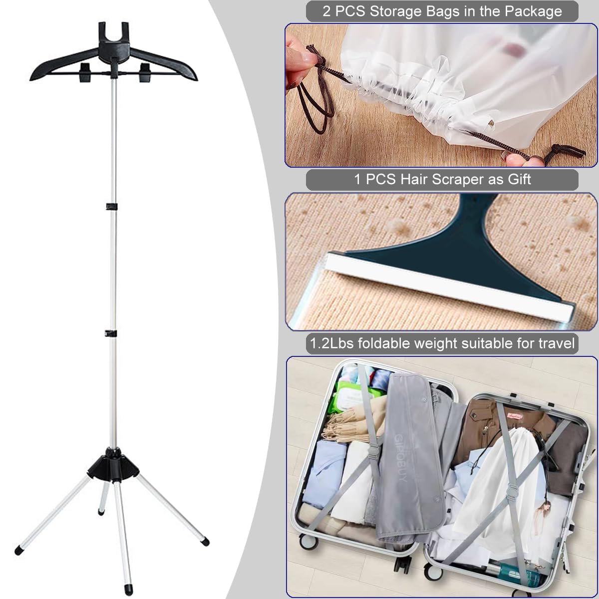 Cintre Défroisseur Vapeur Portable GIPOBUY - Support Vêtements Pliable Pour Voyage