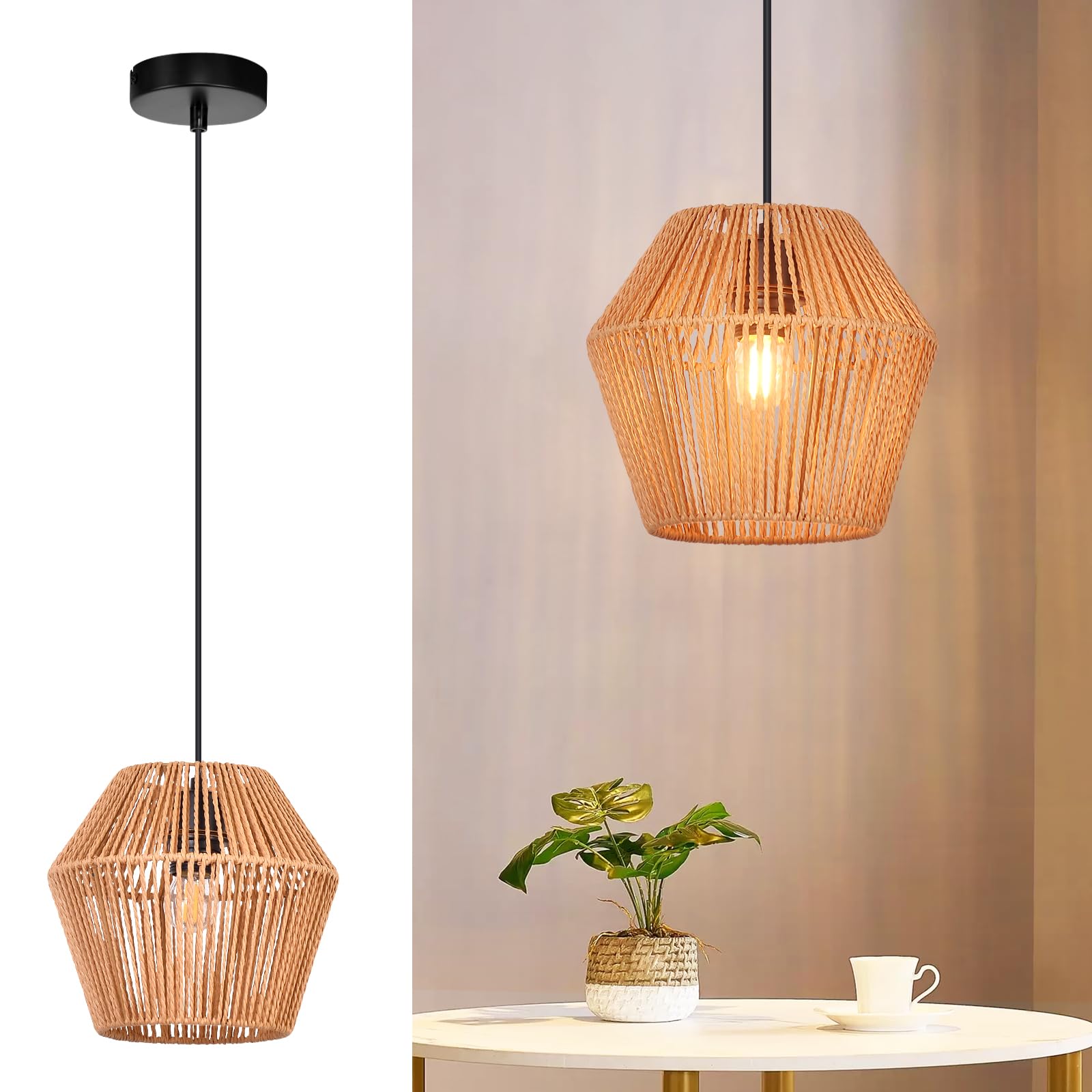 GBLY Lampada a Sospensione Vintage Rattan Lampada a Sospensione: Pranzo