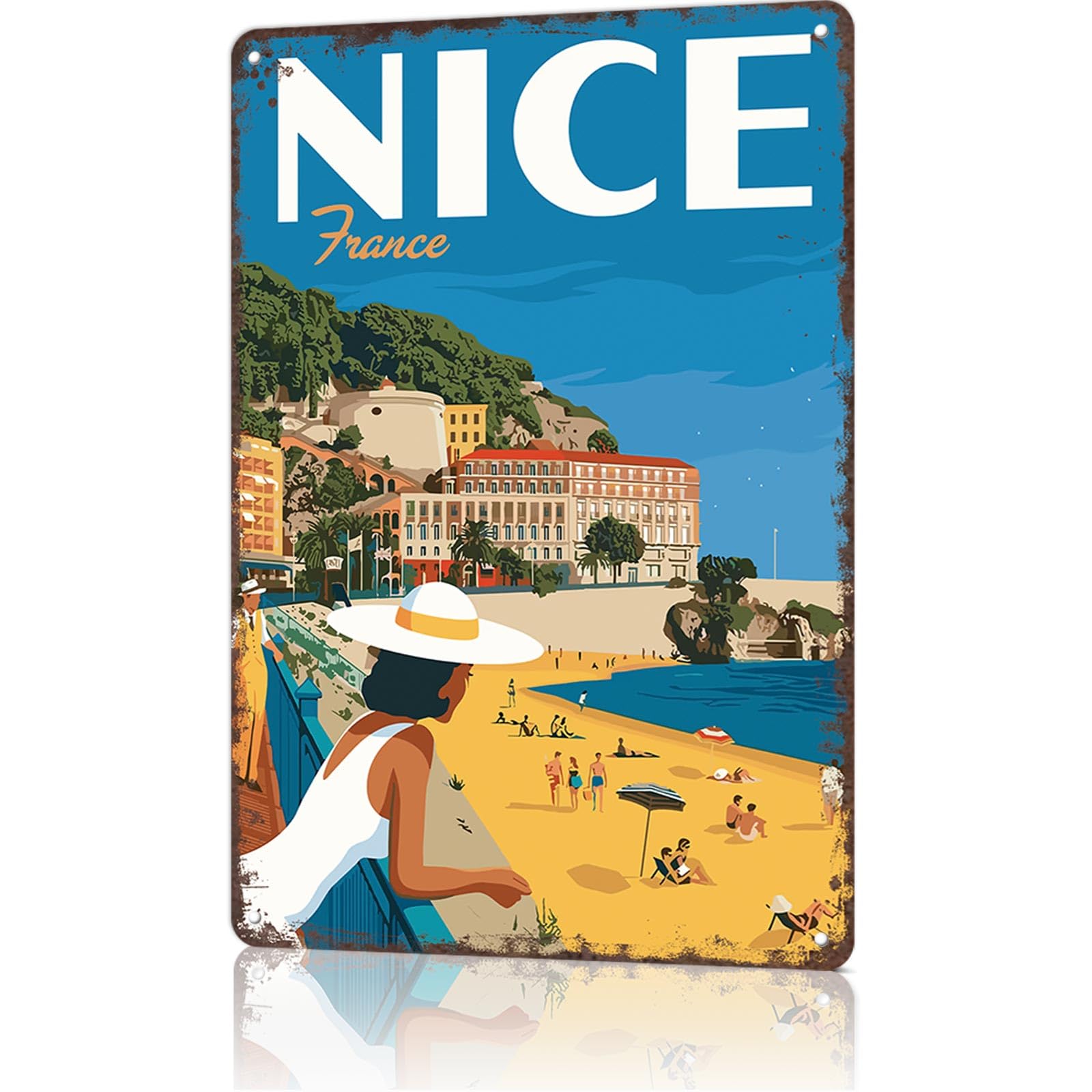 KWQDOZF Funny Signs Posters Nice, France Travel Poster Wall Art Sign for Bedroom Dorm Home Garage Bar Decor 8X12inch