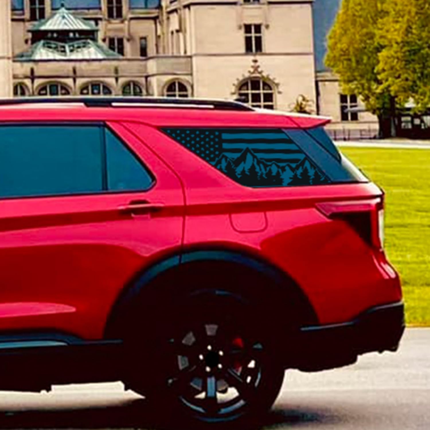 for Ford Explorer 2020-2025 Rear Side Window American Flag Soldier Decal, Matte Black Patriotic Vinyl Sticker, US Army Military Tribute SUV Accessories, Exterior Window Graphic Wrap