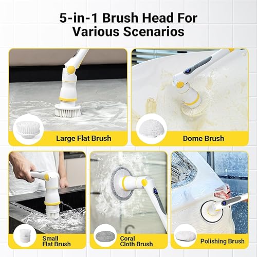 Miniatura 5 de StarVal Depurador eléctrico giratorio, limpiador de ducha eléctrico con mango largo, 2 velocidades, 3 ángulos ajustables, 8 cabezales de cepillo de