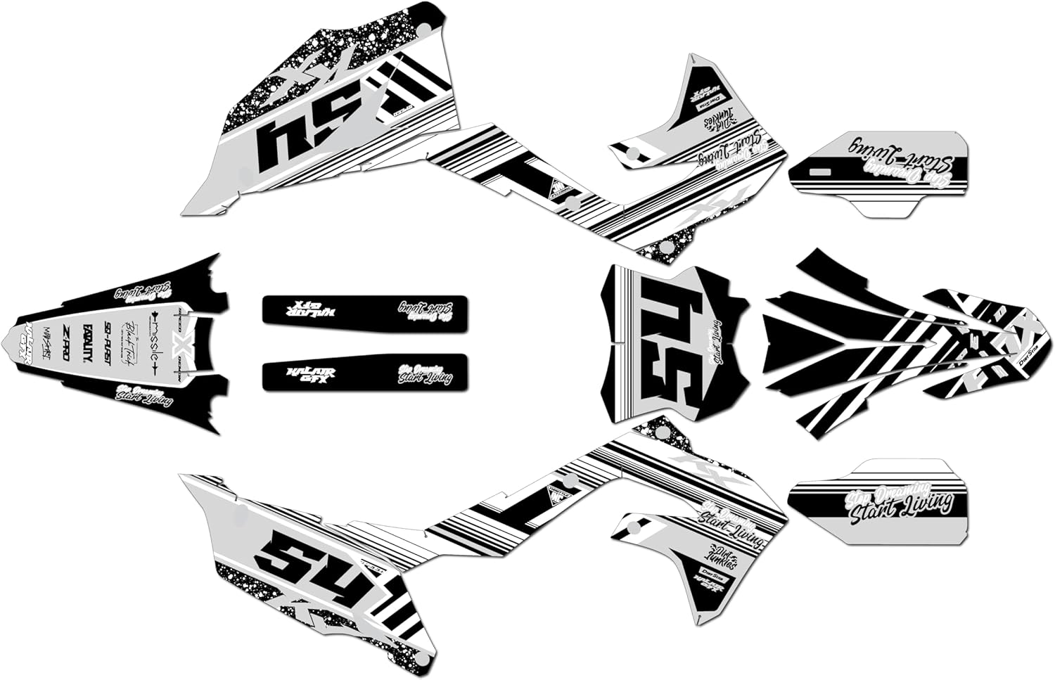 Graphics Kit for Kawasaki KX450 2019-2023 and KX250 2021-2024 Split Series White 21 Mil - Pro Edition - Dirt Pit Bike Motorcycle Sticker, Dirtbike Racing Decal Motocross no-Plastics