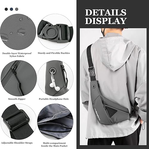 Miniatura 3 de Long Keeper Bolso bandolera para hombre, resistente al agua, para senderismo, ciclismo, mochila de hombro delgada y ligera, Gris