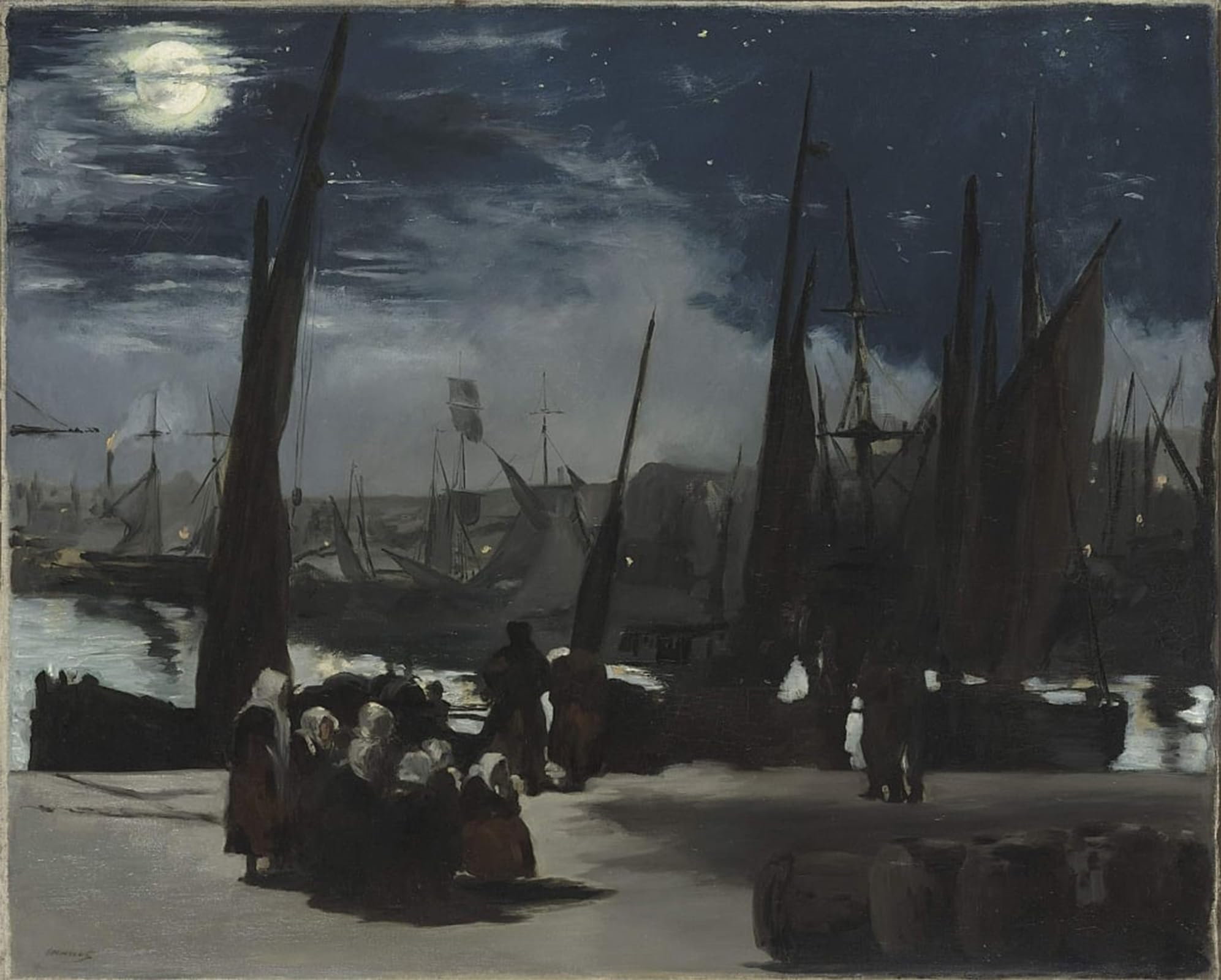 SERENDIPITP Aesthetic Poster Photo Wall Print Retro Picture Moonlight At the Port of Boulogne by Edouard Manet Modern Wall Artwork for Home Decor 60x90cm