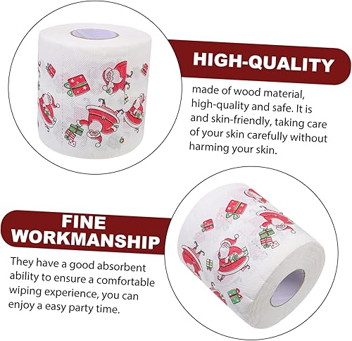 Miniatura 9 de NOLITOY 4 rollos de papel higiénico de Navidad, servilleta de Navidad para cocina, relleno de calcetines de Navidad, toalla de cocina desechable,