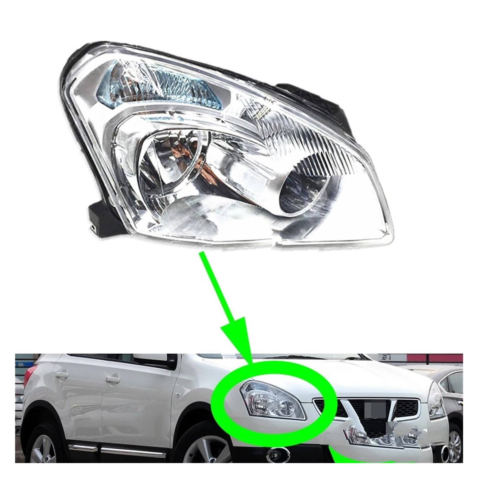 Replacement Chrome Headlight Assembly For Nissan Qashqai +2 J10 2010-2014 - Driver Side, Halogen, E-Marked