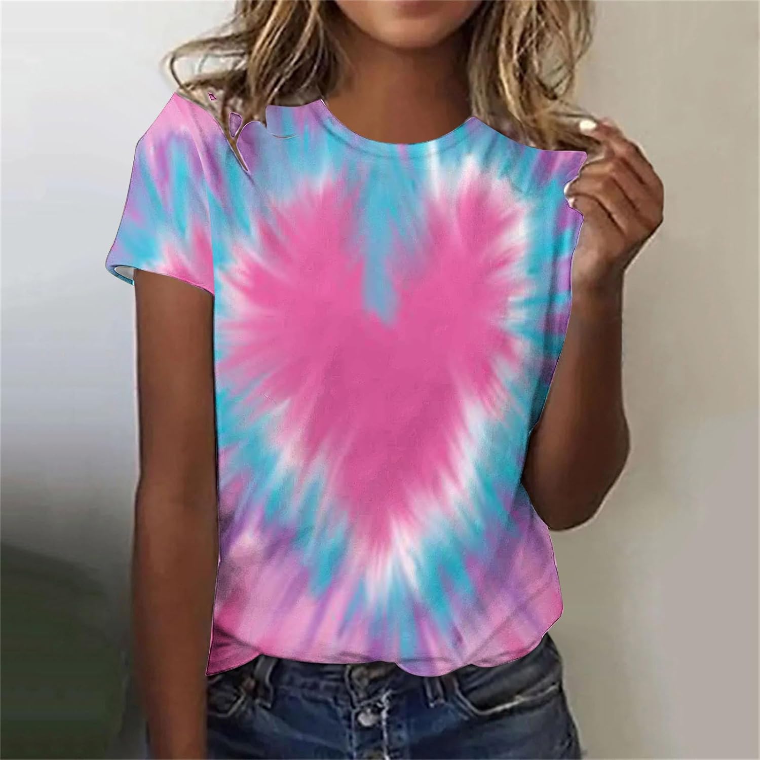 Womens Short Sleeves T-Shirt 2025 Fashion Tie-dye Print O-Neck Casual Shirts Tunic Tops,Summer Tops for Women 2025