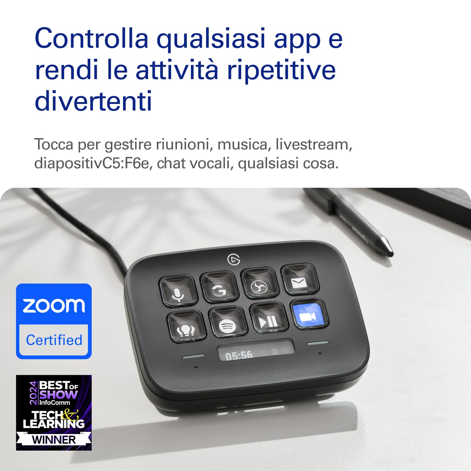 Elgato Stream Deck Neo (Nero) – 8 tasti personalizzabili, 2 Touch Point, velocizza attività e flussi di lavoro - controlla Word, Excel, PowerPoint, Teams, Zoom, Spotify e altro - per Mac e PC