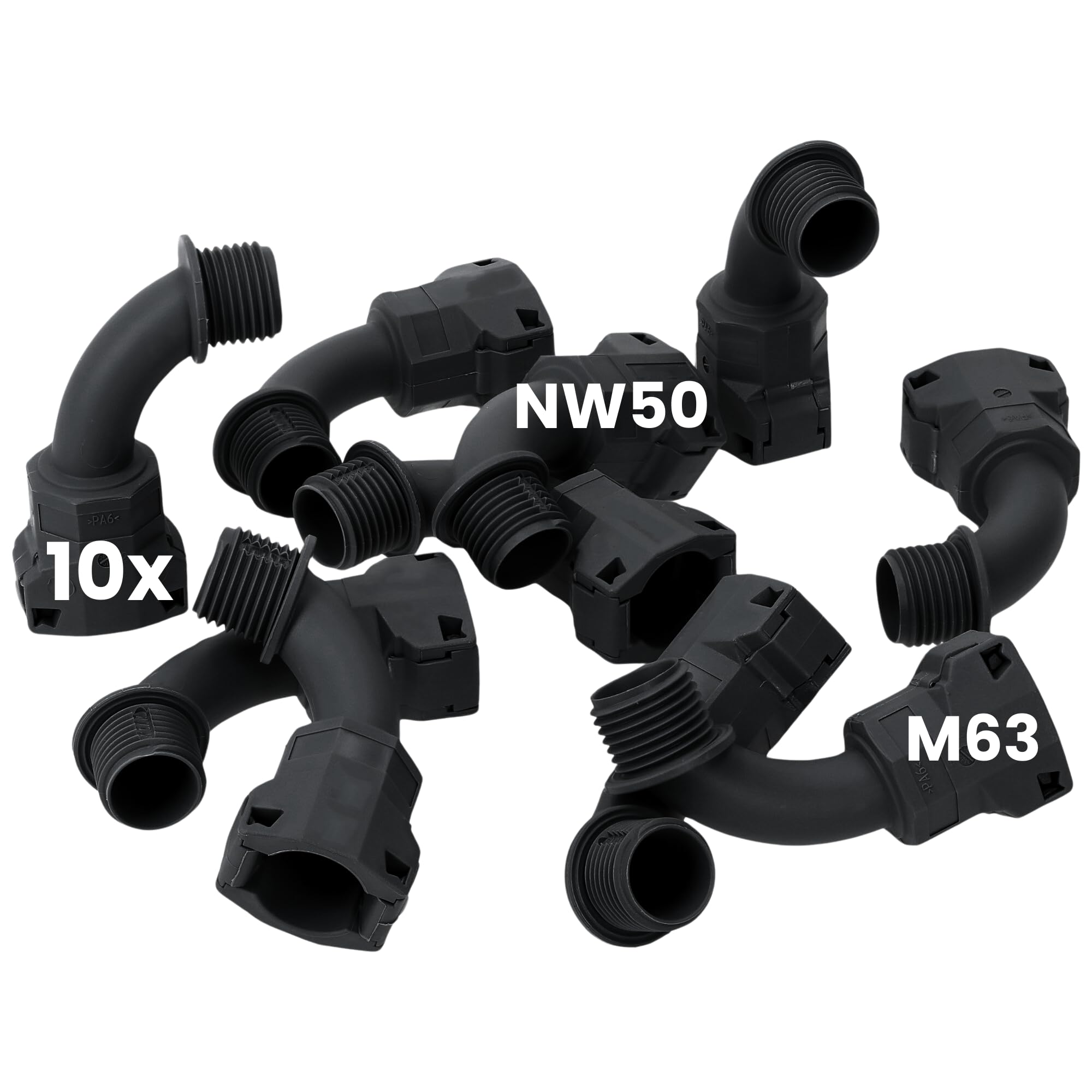 Kalitec Raccordo a 90 Gradi M63 NW50 - Connettore a Vite per Tubo Corrugato | Adattatore in poliammide 6 nero con sistema a scatto rapido, ideale per installazioni elettriche da -40 a 120 gradi