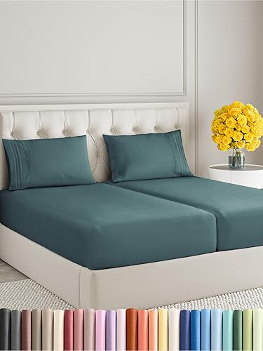 Vista 314 de Juego de sábanas de 4 piezas tamaño king, extrasuaves, transpirables y refrescantes con esquinas profundas, sábanas de fácil ajuste y sin arrugas