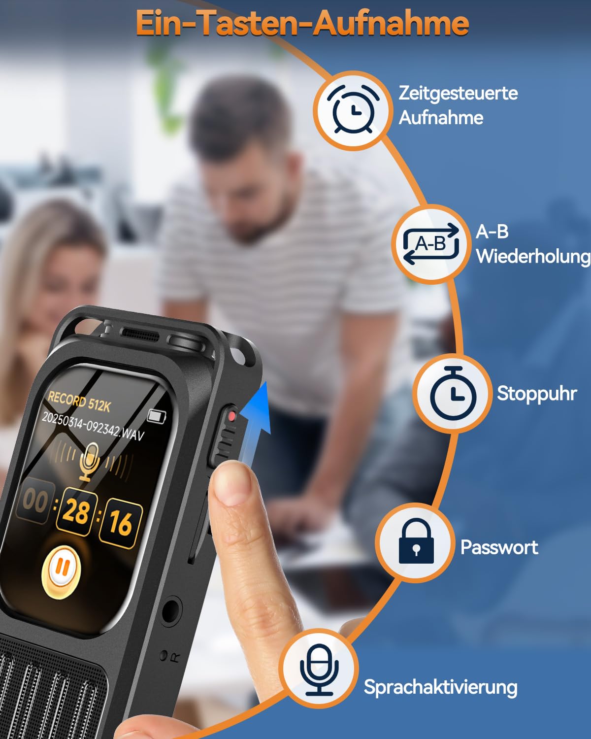 Diktiergerät mit 2 Zoll Touchscreen & Bluetooth, XIXITPY HD 100Std Aufnahmegerät mit DSP-Rauschunterdrückung, MP3, Sprachaktivierung für Meetings Interviews Vortrag Vorlesun