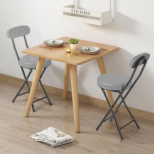 Miniatura 2 de Taburetes plegables acolchados acolchados, taburete de bar plegable con respaldo, capacidad de 220 libras, silla plegable redonda plegable portátil