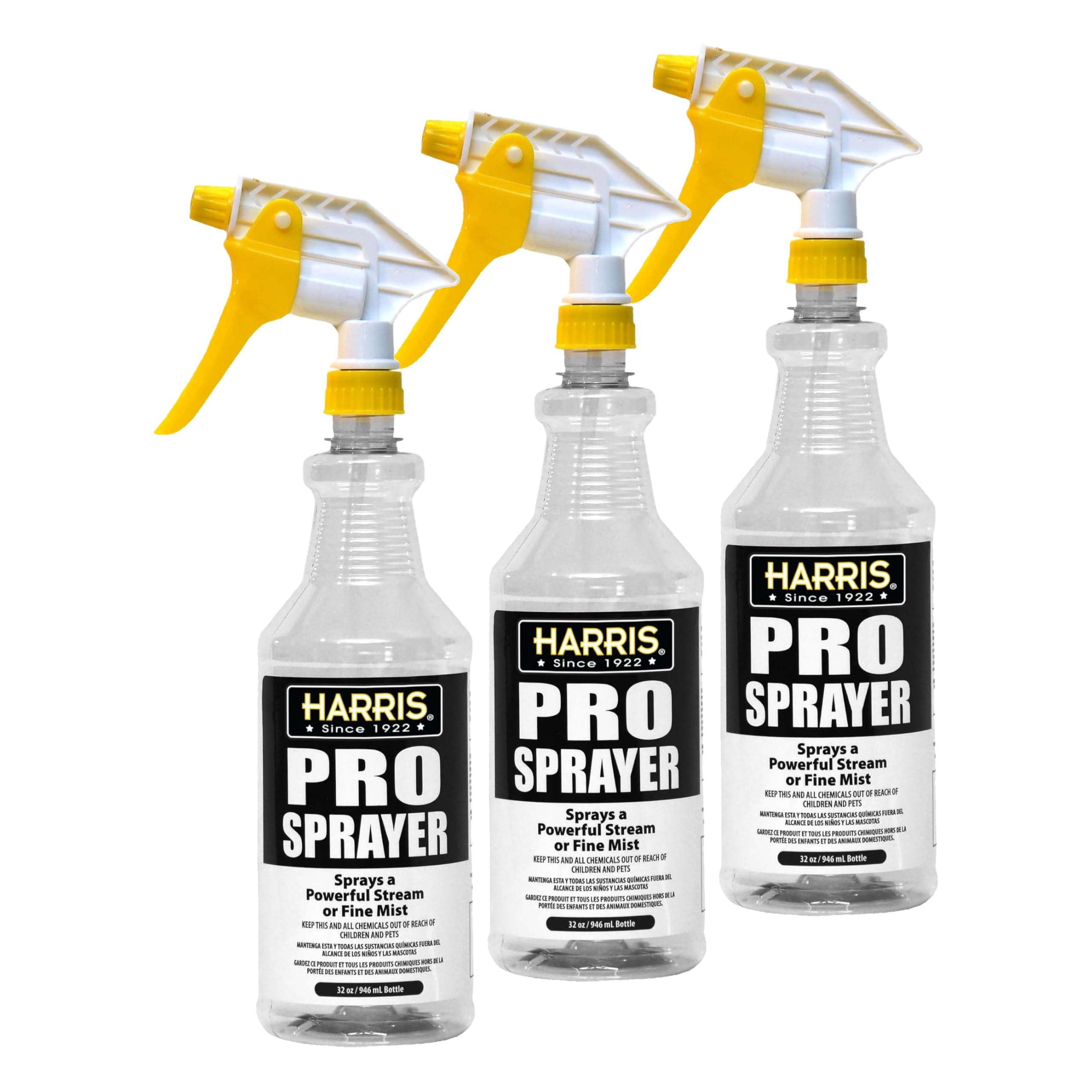 HARRIS Professional Spray Bottle 32oz (9-Pack), All-Purpose for Cleaning and Plants with Clear Finish, Pressurized Sprayer, Adjustable Nozzle and Measurements