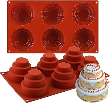 Silicone Mini Tiered Cake Mold 6 Cavity, 29.8 x 17.3 cm | 3-Tier Design, Non-Stick Surface, 6 Cavities, 7 cm Cavity Diameter, Cupcake & Cake Use