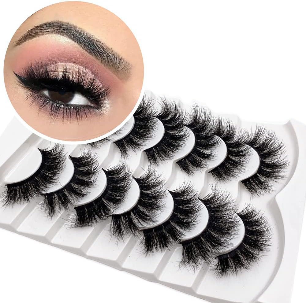 Veleasha False Eyelashes Wispy Faux Mink Lashes Fluffy Handmade Fake Eyelashes Natural Look 7 Pairs Pack Luxury Cat Eye Lashes (801)