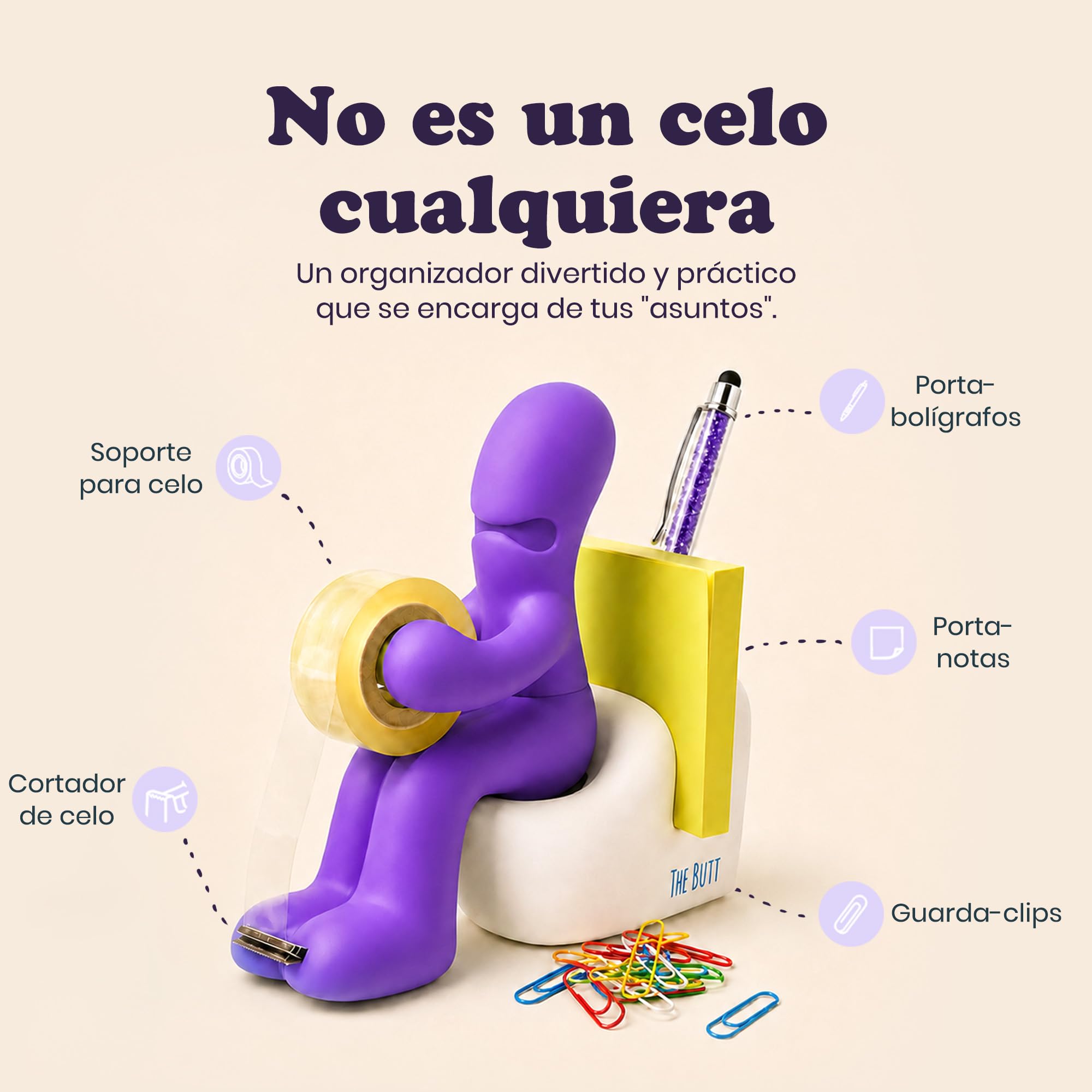 Rollo de cinta adhesiva con dispensador 15.2 x 14.8 x 6.6 cm 222 g Púrpura