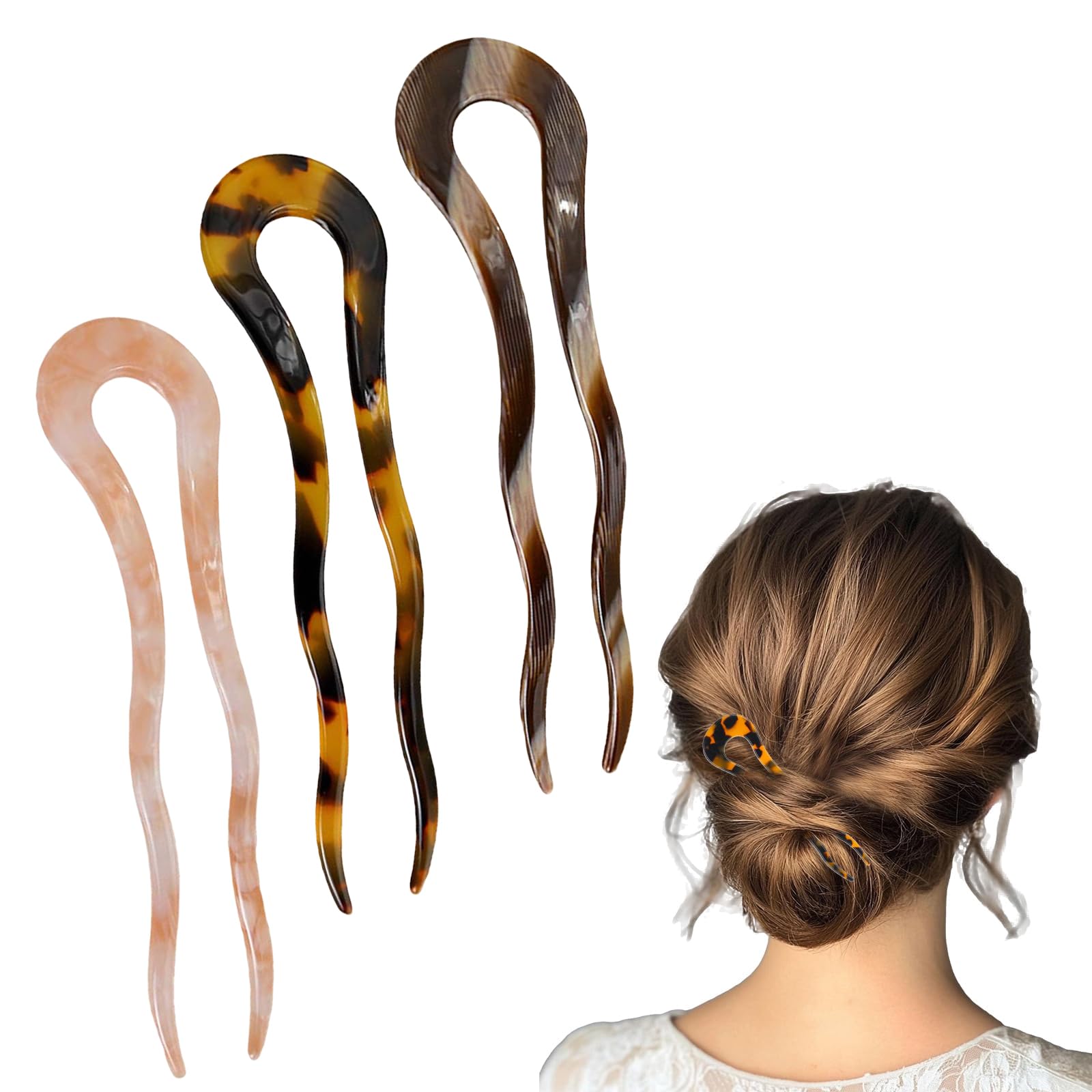 FloralGrace Pack of 3 French Hair Pins Made of Cellulose Acetate