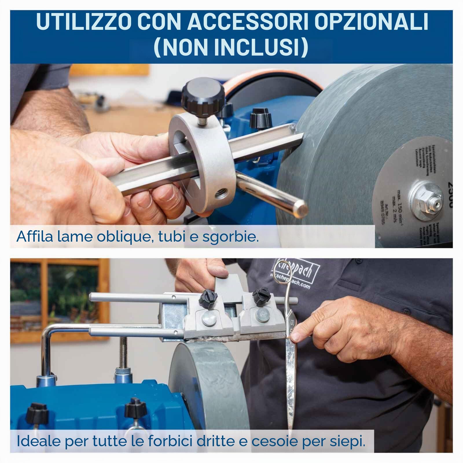 Scheppach Sistema di rettifica a umido TIGER5000S con kit Homekit, motore a induzione da 150 W, pietra abrasiva in corindone prezioso con diametro di 200 mm, dispositivo 40/60/70, con pasta