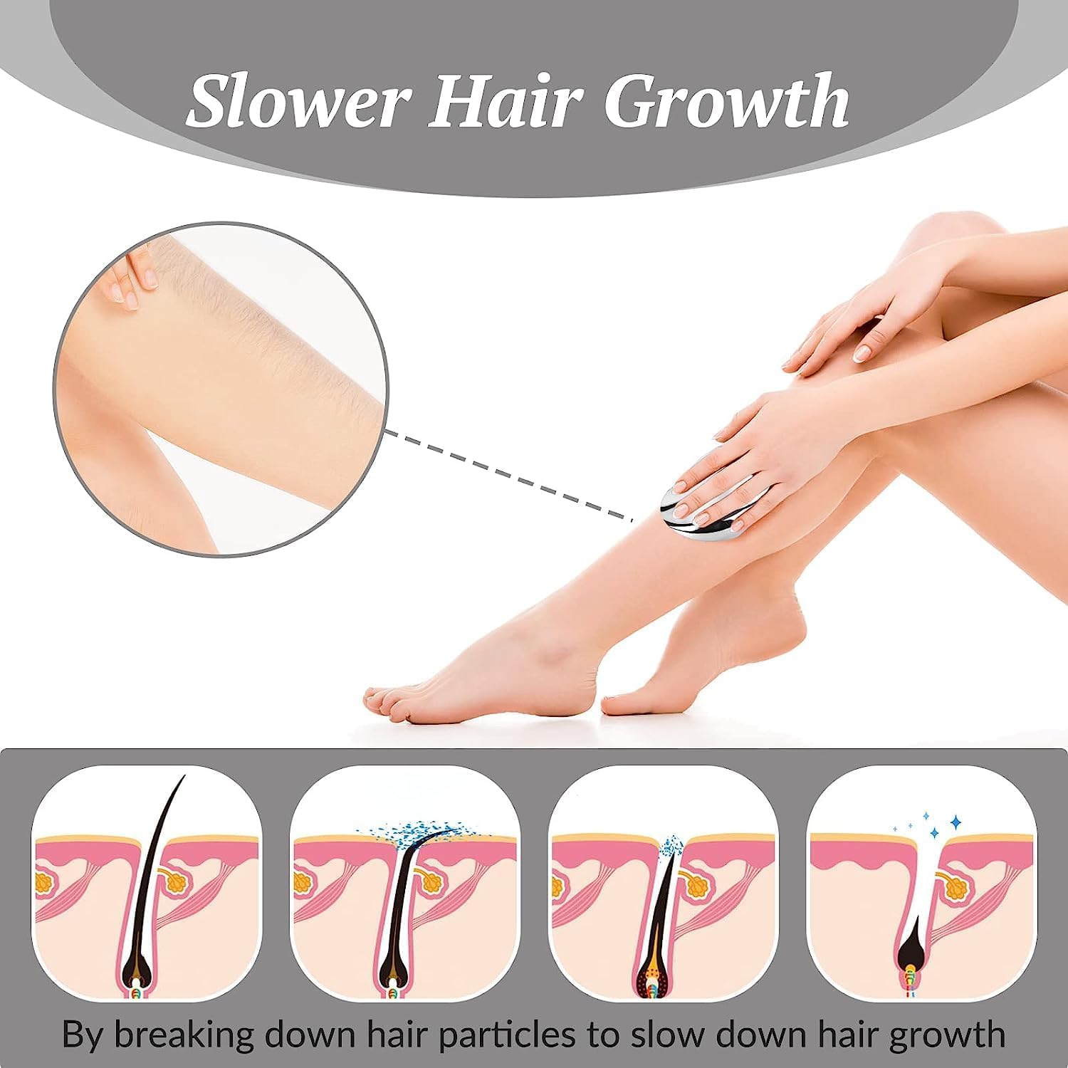 Bleame - Gomma per capelli da donna, per rimozione esfoliante indolore, riutilizzabile, per braccia e gambe (argento)