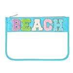 DYSHAYEN Chenille Letter Clear Zipper Pouch for Travel,Nylon Clear Cosmetic Bag,Makeup Travel Bag for Women Girls 11.8 x 8.2 (Blue-Beach)