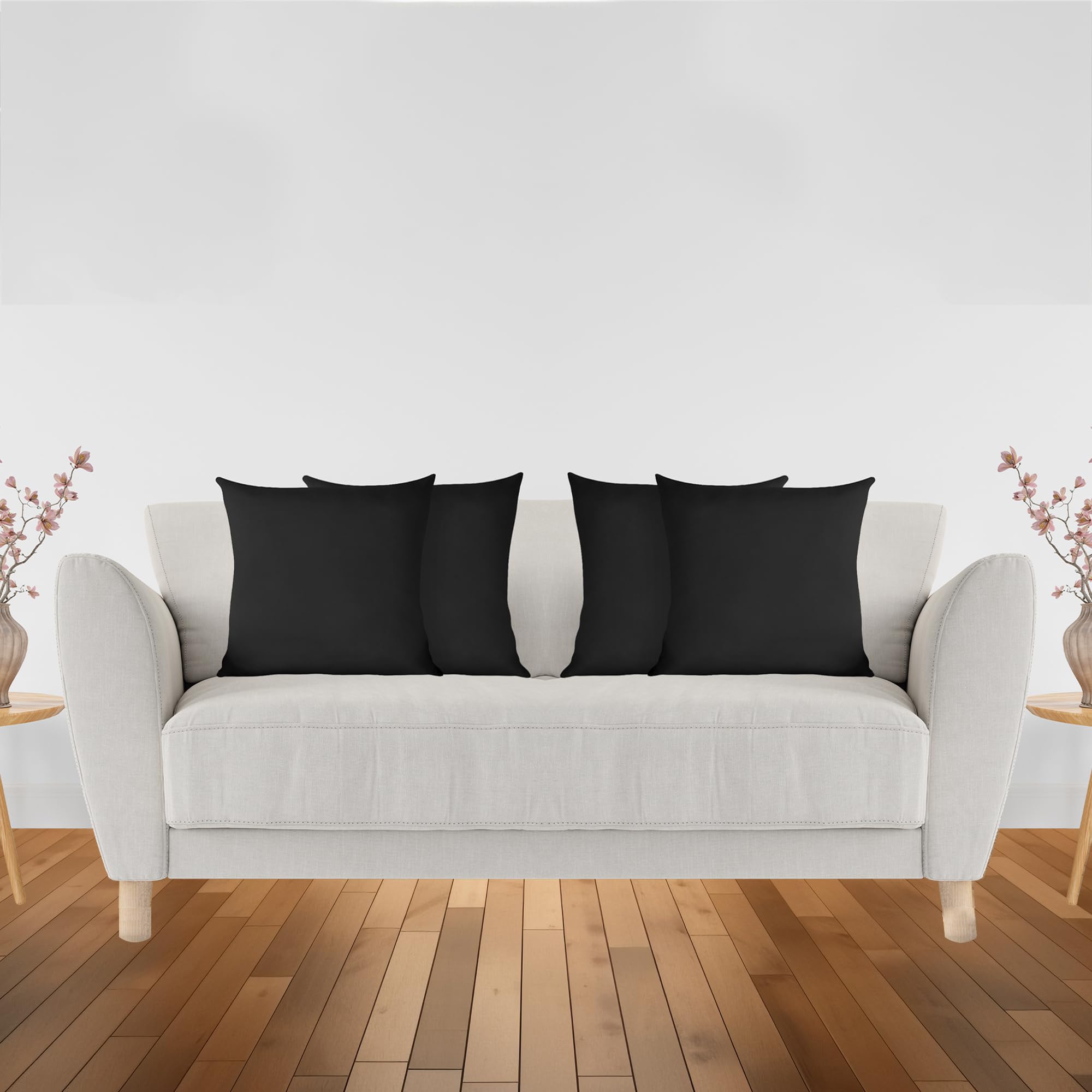 Trimming Shop Plain Cushion Cover 18" x 18" cm 4 Pack Polyester Linen Decorative Square Throw Pillow Cases Pillow Shell for Livingroom Sofa Bedroom 45 x 45 cm Black