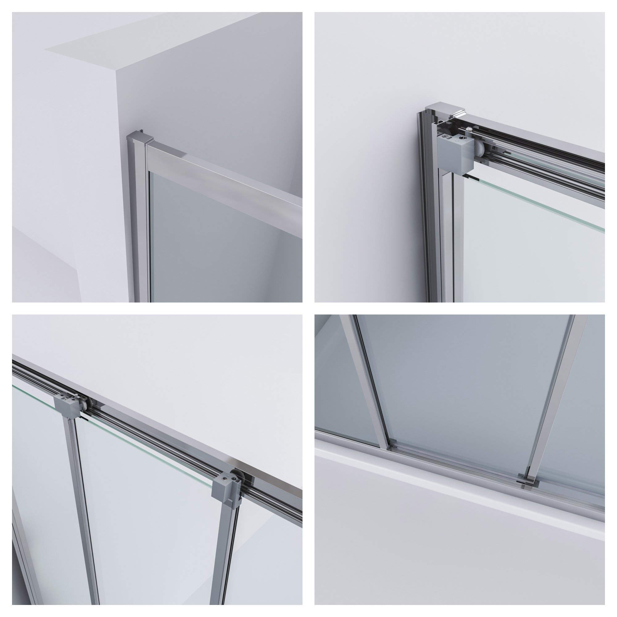 Duschwand Schiebetür Glas für Nische Gleittür 3 teilig Duschschiebetür 90cm Nischentür Dusche Höhe 195 cm aus 6 mm ESG-Sicherheitsglas Klarglas inkl. Nano-Beschichtung rechts-und links Montage