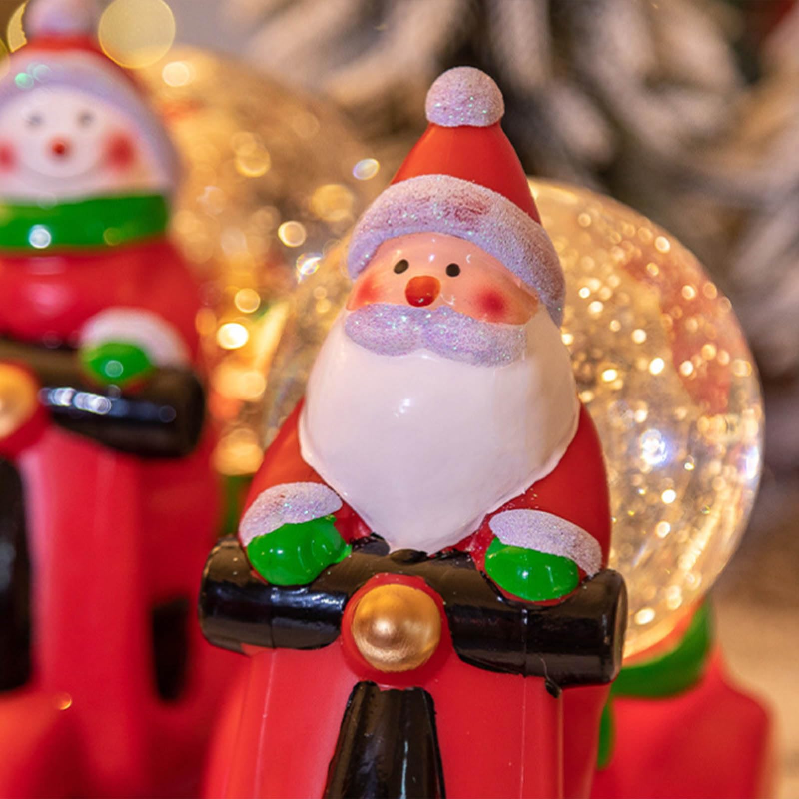 Festliche Motorrad-Weihnachtsmann-Weihnachts-Tischdekoration, Schnee-Effekt und motorisierte Action-Figuren, Motorrad, mit LED-Lichtern und Schnee, Spieluhr, Geschenk
