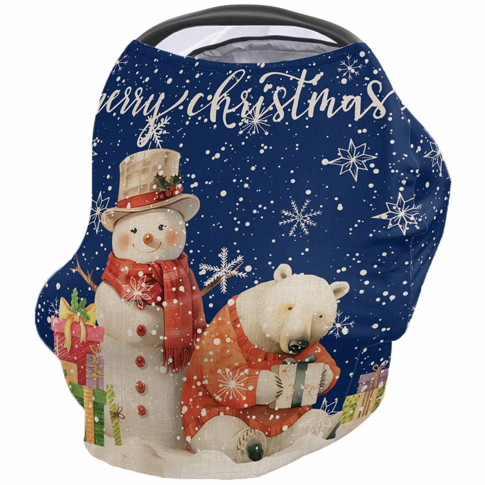 Nursing Cover for Breastfeeding Scarf, Xmas Boxes Navy Blue Vintage Snowman Bear Baby Car Covers Super Soft Multi Use for Canopy Shopping Cart Cover Blanket Stroller Cover