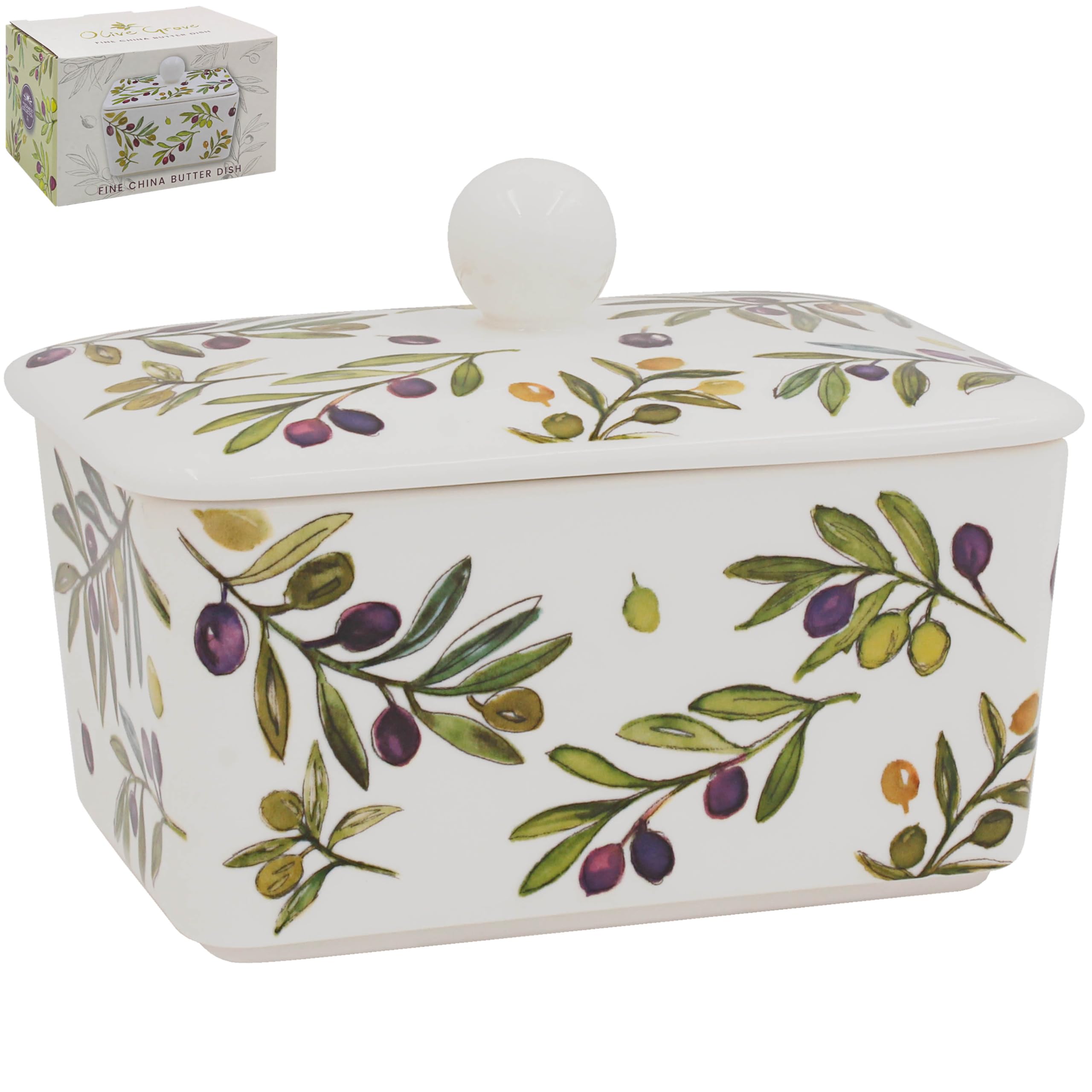 The Leonardo Collection Olive Grove By Jennifer Rose Fine China Olive Grove Butter Dish for Kitchen & Home | Dishwasher Safe Butter Dish for Keep Butter Fresh | BPA-Free Butterdish for Butter Storage