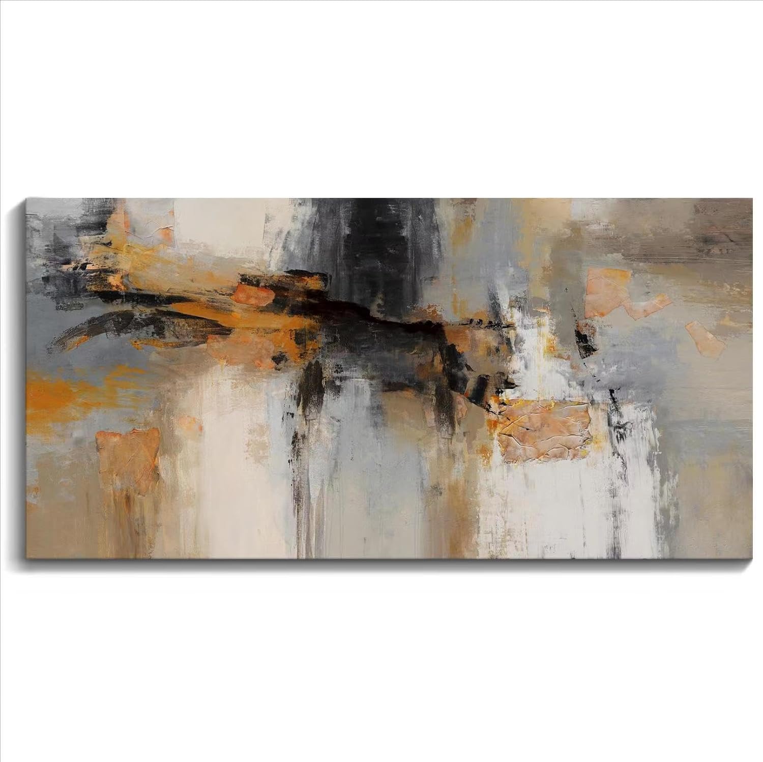 AJAZIKO Large Abstract Canvas Wall Art - Wall Art for Living Room and Bedroom, Modern Wall Decor in Orange and Gray Hues, Perfect Office Decorations for Work - Image 7