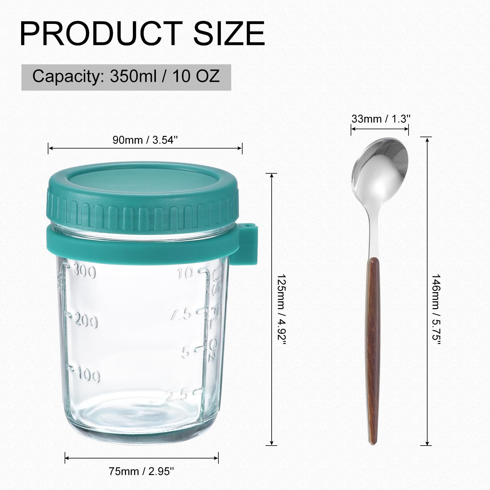 QUARKZMAN Übernacht Haferflocken Behälter mit Deckel 8stk - 10 Oz Übernacht Haferflocken Gläser mit Löffeln und Maß Markierungen Mason Glas Gläser für Milch Müsli (Cyan)