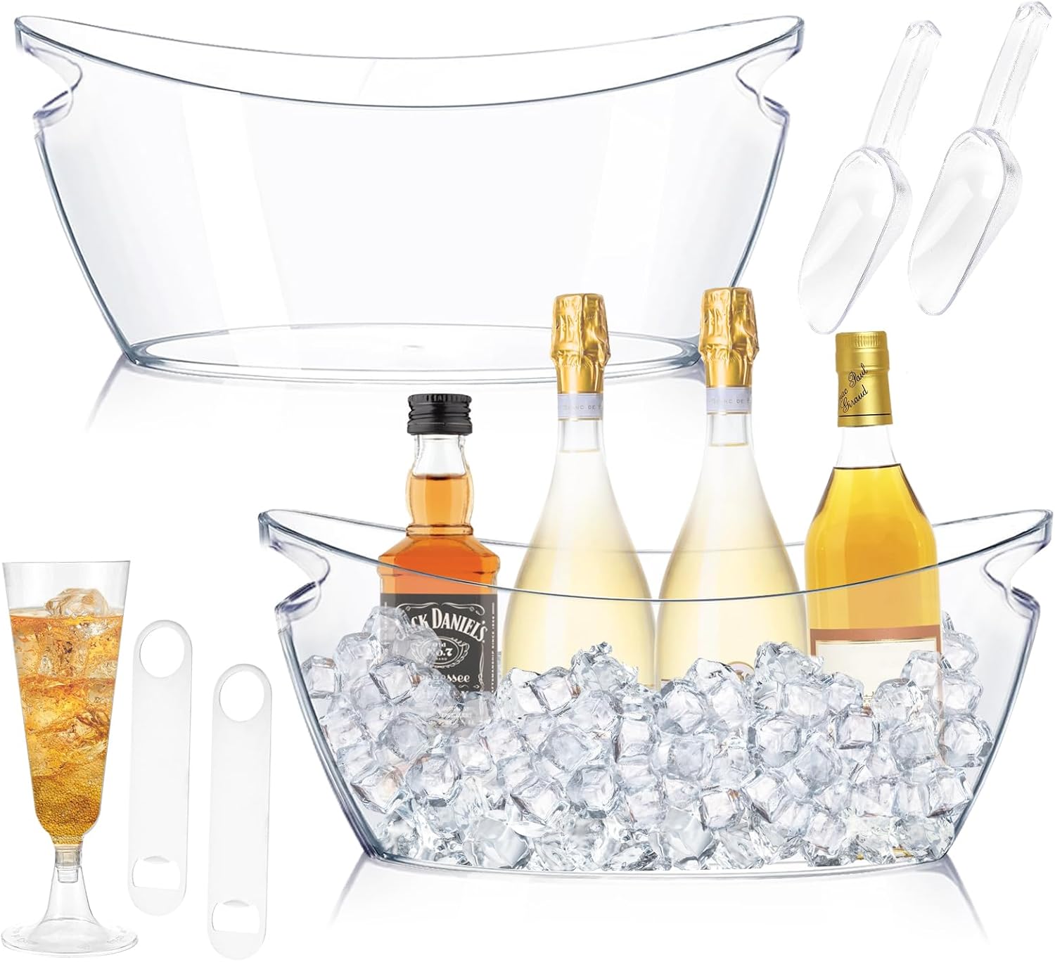 OFFPUFF 2-Pack 5.5L Acrylic Ice Buckets with 12 Champagne Flutes, Scoops & Openers - Party Beverage Tubs