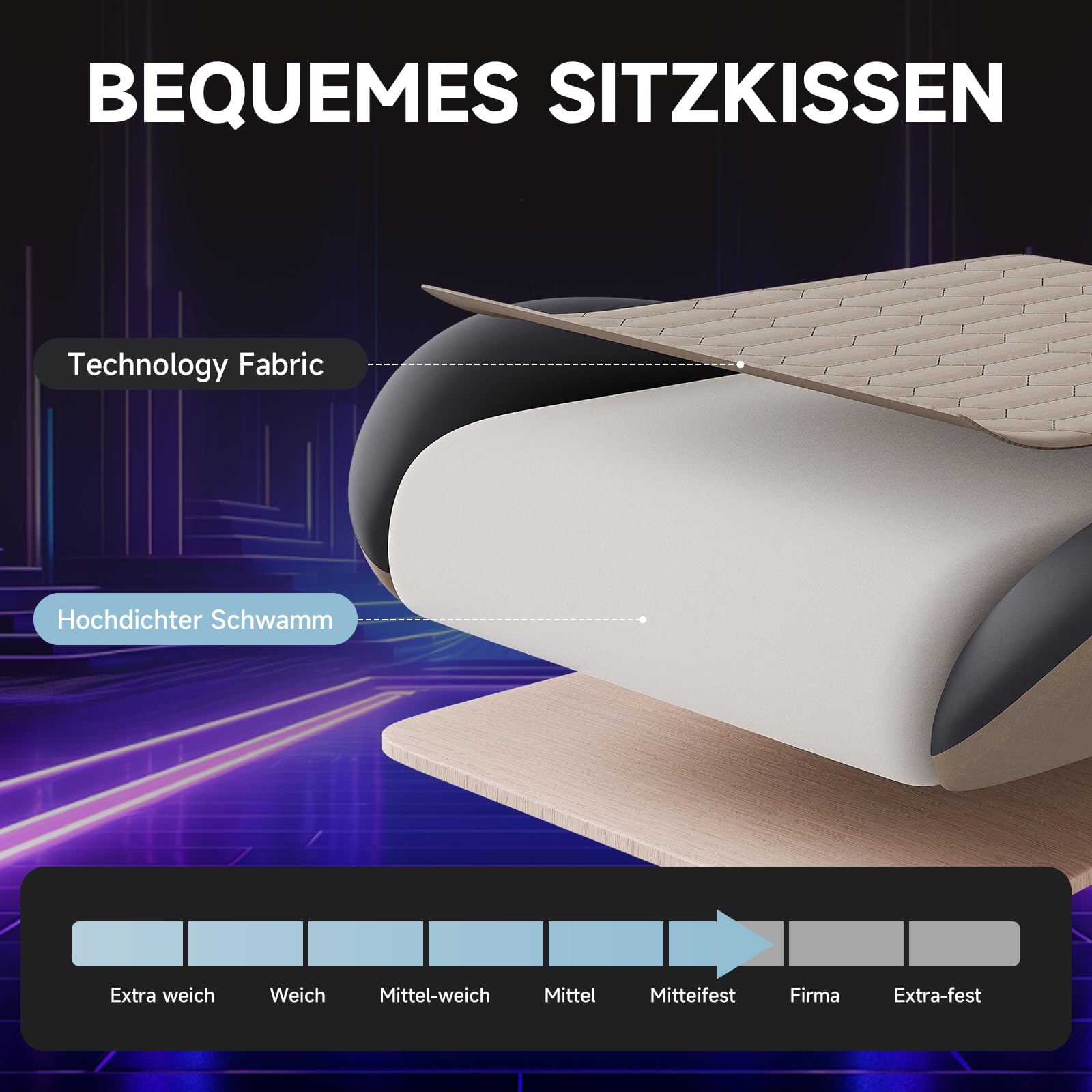 Sedia da gaming, ergonomica con poggiapiedi e supporto lombare, sedie per computer, altezza regolabile, per videogiochi o ufficio, beige blu