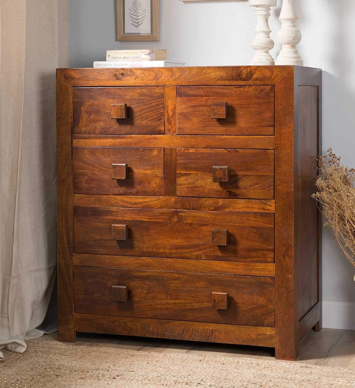 Wooden Chest of Drawers | 6 Drawers Dresser Console Cabinet for Bedroom, Living Room, Drawing Room & Office | Sideboard | Multipurpose Storage | Solid Sheesham Wood, Brown Finish-image-2