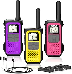 Walkie Talkies 3 Pieces Long Range Walkie Talkies Kids Adults Rechargeable Walkie Talkies USB C Lithium Battery with 16 Channels for Camping, Hiking, Biking, Gift for Girl and Boy