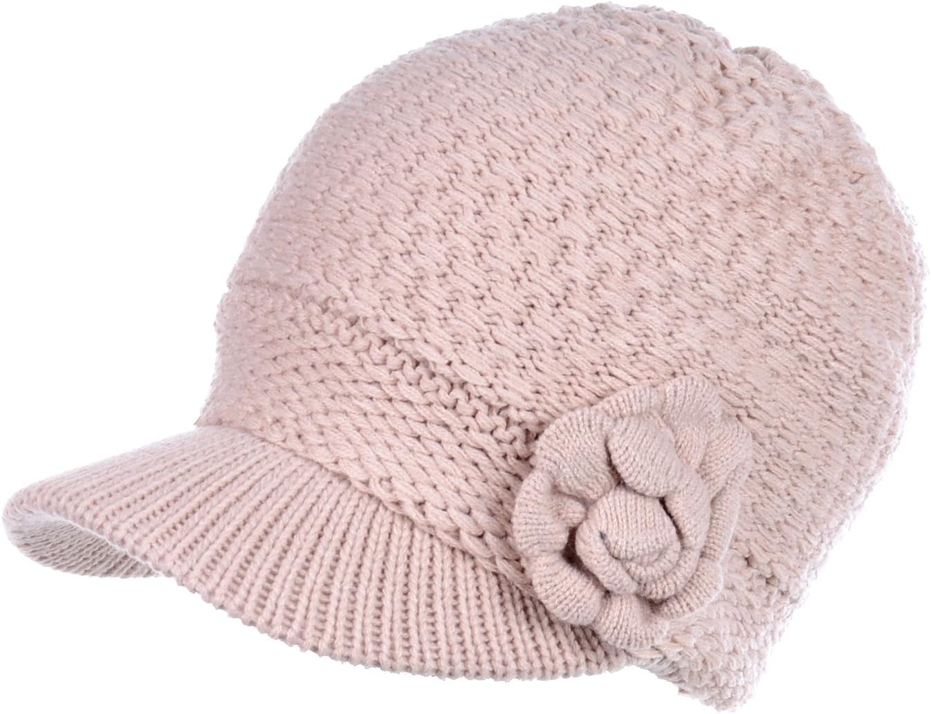 an Womens Winter Visor Cap Beanie Hat Wool Blend Lined Crochet Decoration