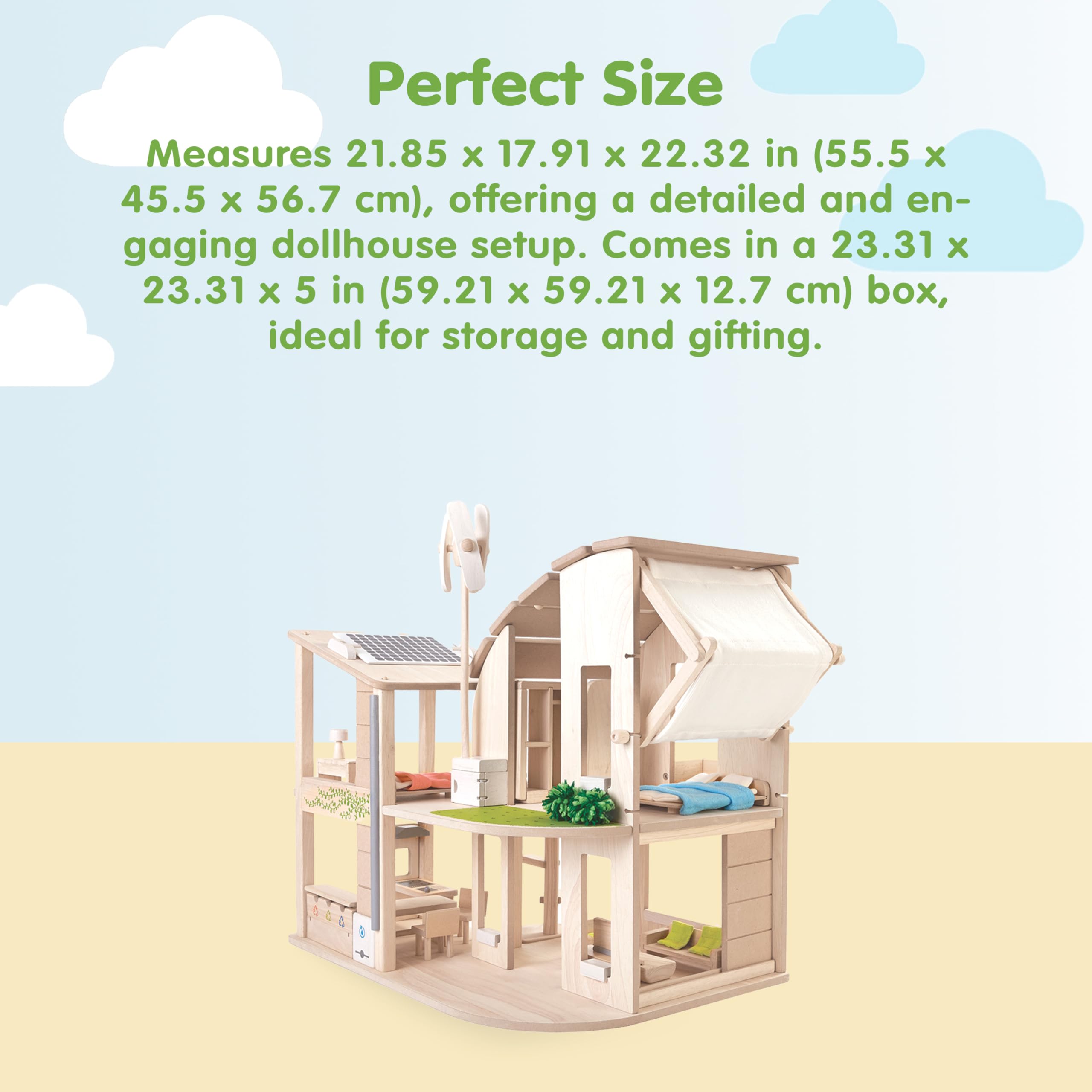 PLAN TOYS - "Green" Doll's House with Furniture
