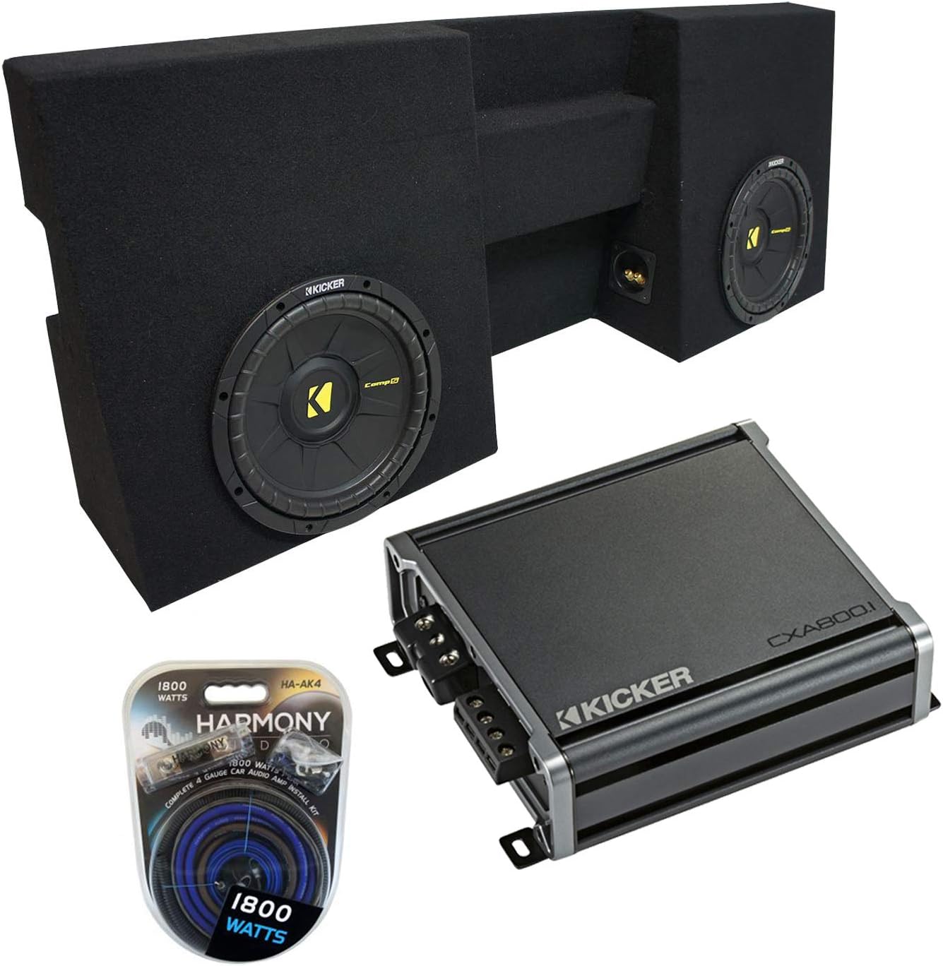 KICKER CWCS10 Bundle Compatible with Toyota Tacoma Double Cab 05-15 CompC Dual 10 Sub Box CXA800.1