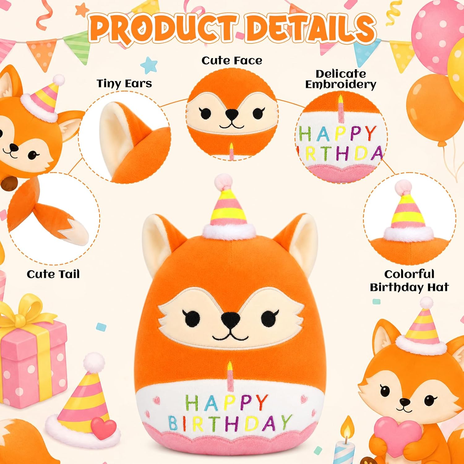 Fox Plush Toy - 10inch Cute Birthday Stuffed Animal Fox Plush Pillow image 3