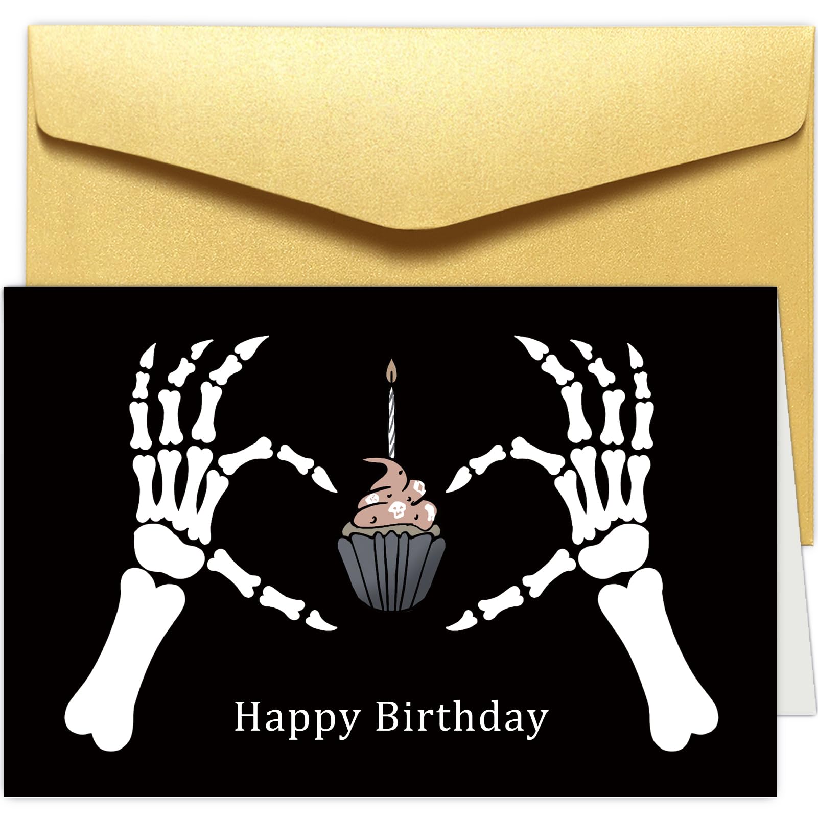 Gothic Birthday Card, Halloween Birthday Card For Men Women, Cupcake Skeleton Birthday Card, Happy Birthday Card For Him Her