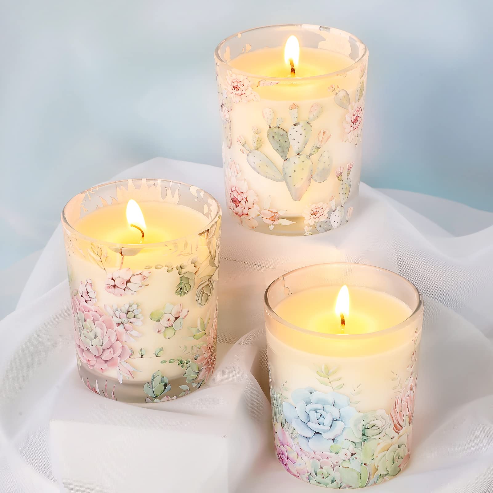 Scented Candles, Fresh Bamboo Fragrance Candles with Succulent Glass Jar, Natural Soy Wax, Mother's Day Gift Aroma Aromatherapy for Yoga Pilates, Spring Summer Home Decor | 6.5 Ounce x3